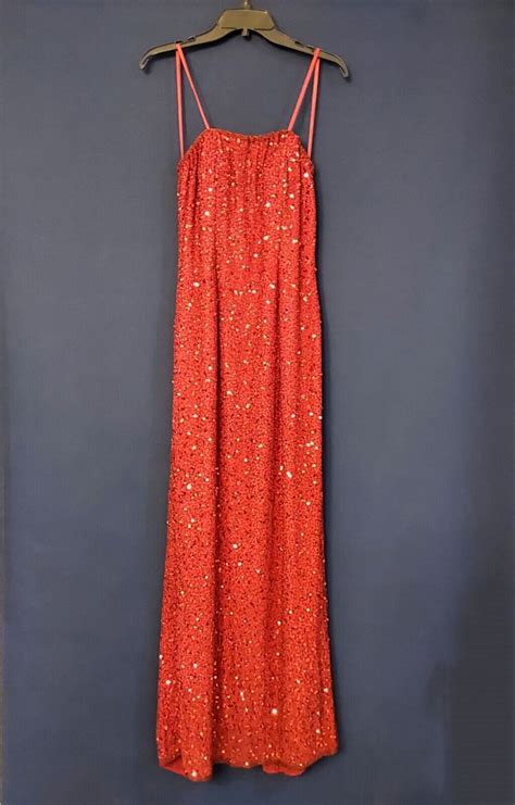 Red Dress Scala Long Beaded Sequin Gown Size Xl Gem