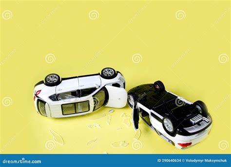 Two Mini Toy Car Crash Incident Car Traffic Accident Frontal