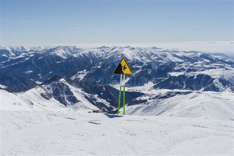 Hazard Warning Sign at Ski Resort Stock Image - Image of cliff, resort ...