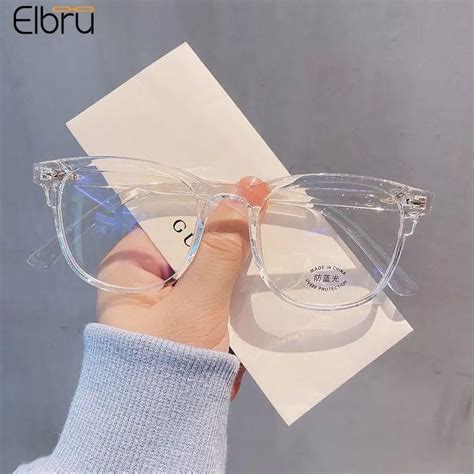 Elbru Anti Blue Light Computer Myopia Glasses Women Men Ultralight Clear Round Nearsighted