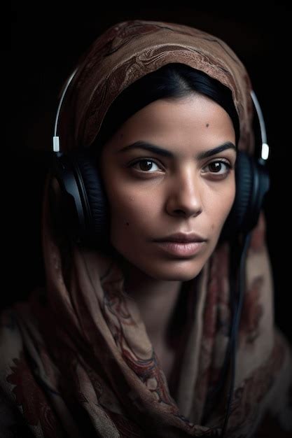 Premium Ai Image Shot Of A Woman Wearing A Headcovering And Earphones