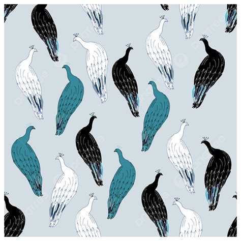 Peacock Repeated Cute Hand Drawn Seamless Vector Pattern Background