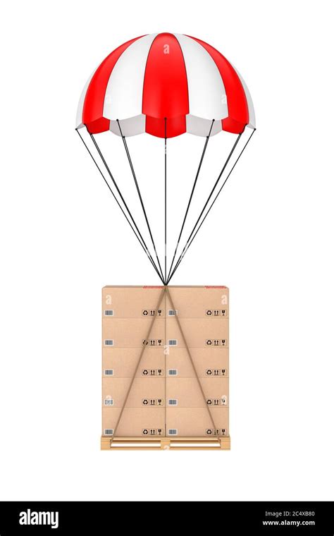 Logistics Concept Cardboard Boxes On Wooden Palette With Parachute On