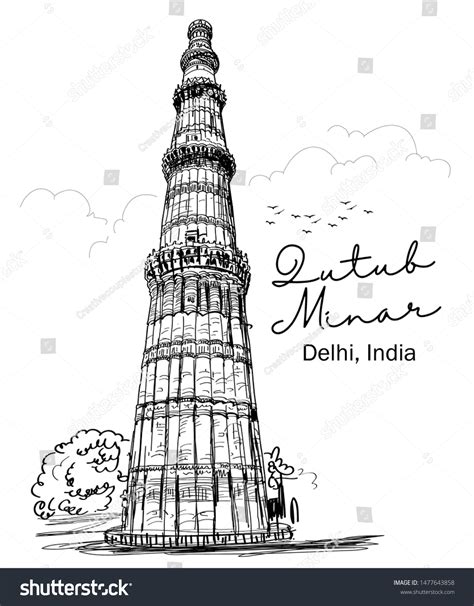 Qutub Minar Mehrauli Delhi India Sketch Stock Vector Royalty Free 1477643858 Shutterstock