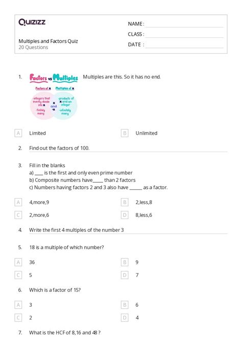 50 Factors And Multiples Worksheets For 4th Class On Quizizz Free