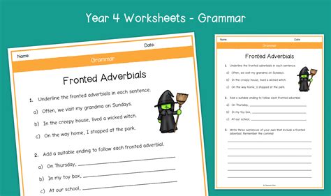 Year Fronted Adverbials Worksheets Ks Grammar Primary English