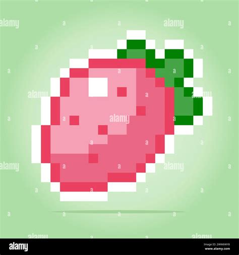 8 Bit Pixel Of Strawberry Fruits Pixel For Game Assets And Cross