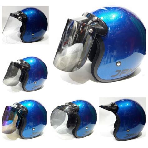 Jual Helm Bogo Retro JPN ARC Biru Victory Glossy Kaca Flat Cembung