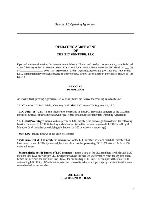 30 Plantillas Profesionales De Acuerdos Operativos De Llc Mundo