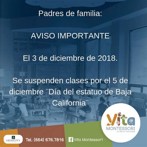 Aviso suspensión de clases Vita Montessori