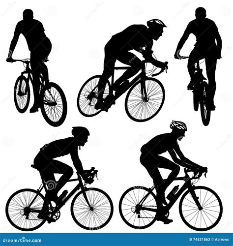 Set Silhouette Of A Cyclist Male Stock Vector Illustration Of Moving