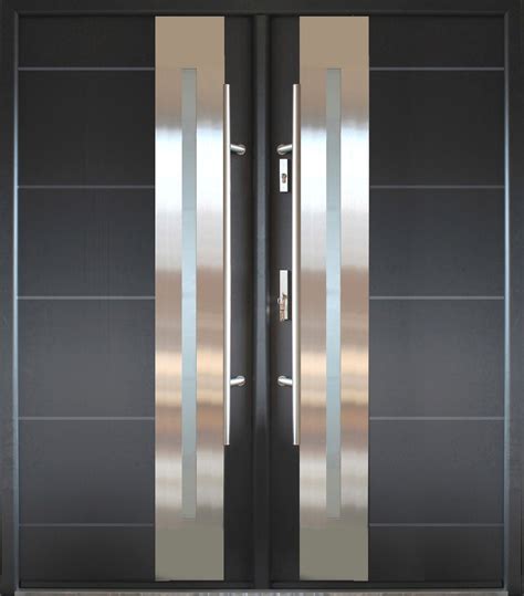 68 X 82 Stainless Steel Exterior Double Door In Grey Finish Reflective Glass Contemporary