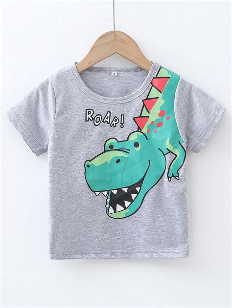 Light Grey Casual Short Sleeve Polyester Letterdinosaur Embellished