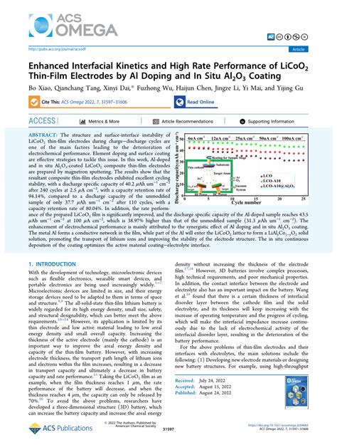 Pdf Enhanced Interfacial Kinetics And High Rate Performance Of Licoo