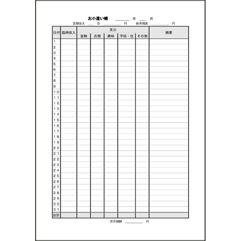 お小遣い帳（数式付き） 2 こづかい帳（家庭）〜m活 Microsoft Office活用サイト