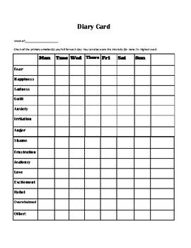 DBT Skills group Diary Card by Cheryl-Lynn Brown | TPT