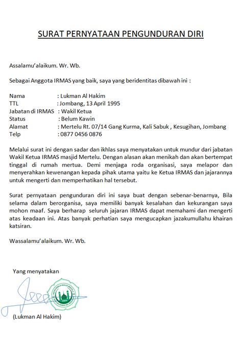 Contoh Surat Pengunduran Diri Kepala Sekolah Nbkomputer