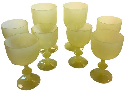 Lot Lot Of 8 Yellow Opaque Vintage Wine Goblets 2 65” 4 5 14”