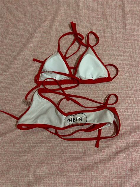 Red Classic Tie Bikini Women S Fashion Swimwear Bikinis Swimsuits On Carousell