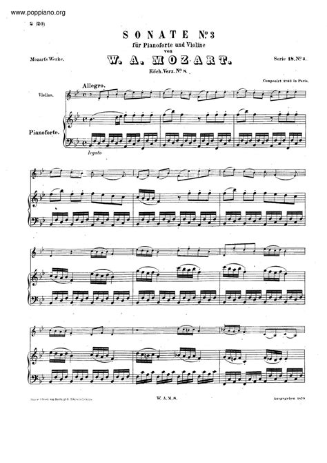 Mozart Violin Sonata In B Flat Major K 8 Sheet Music Pdf Free