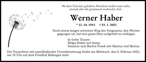 Traueranzeigen Von Werner Haber Augsburger Allgemeine Zeitung