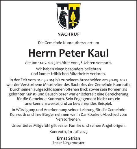 Traueranzeigen Von Peter Kaul Trauer Nn De