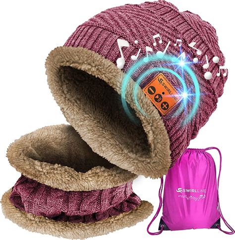 Bluetooth Beanie Wireless Hat With Scarf Pink Headphone