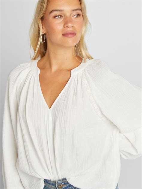 Blouse En Gaze De Coton Blanc Kiabi