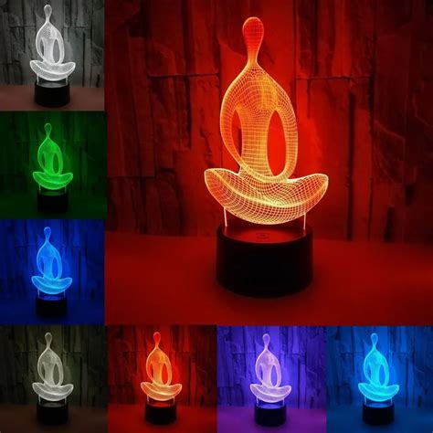 7 Color Acrylic Meditation Yoga 3d Led Nightlight Bedroom Lamp