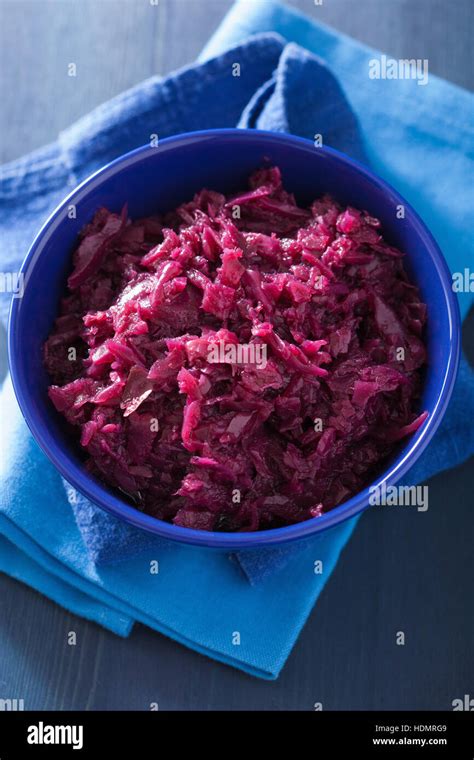 Pickled Red Cabbage In Blue Bowl Stock Photo Alamy