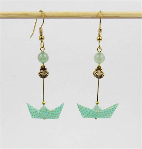 Boucles D Oreilles Bateaux En Origami Wave Etsy Origami Bateau