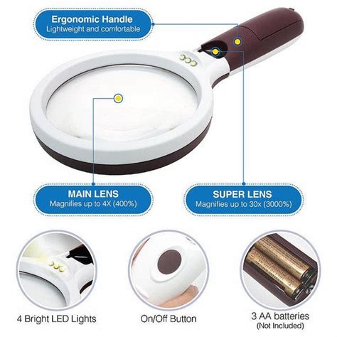 Magnipros Extra Large 4X Magnifying Glass - 4 Ultra Bright LED Lights