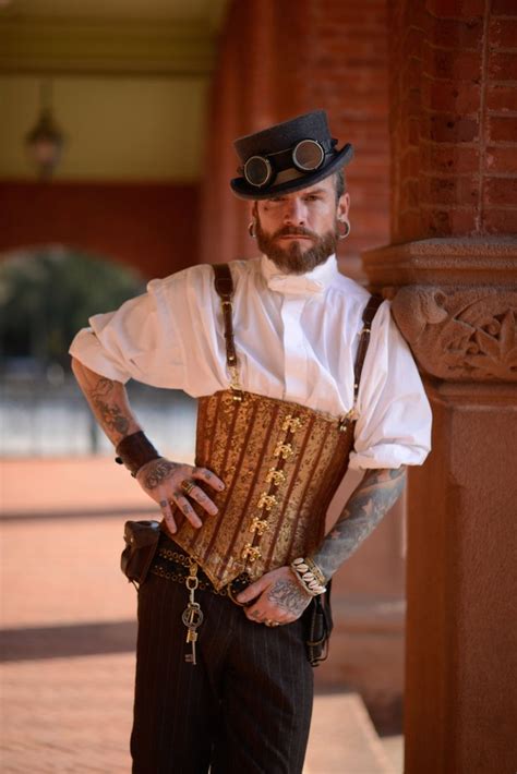 Gold Brocade Male Corset Etsy Steampunk Corset Steampunk Men Leather Suspenders