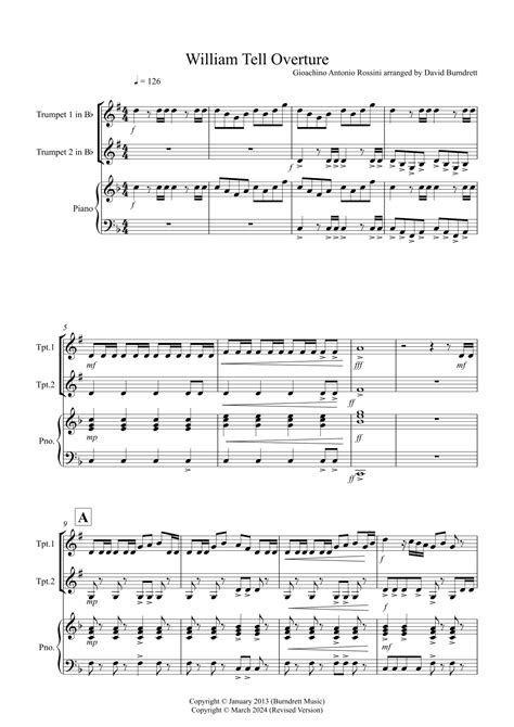 William Tell Overture For Trumpet Duet Arr David Burndrett By