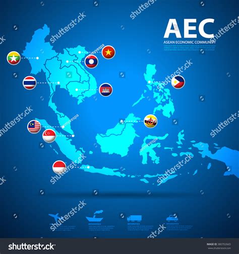 Aec Asean Economic Community Map Flag Stock Vector Royalty Free