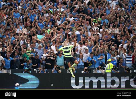 Manchester Citys Erling Haaland Celebrates Scoring Their Sides Second