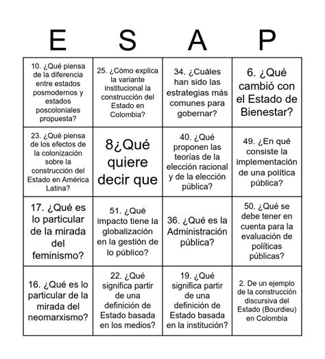 Enfoques Teóricos del Estado Gobierno y Políticas Públicas Bingo Card