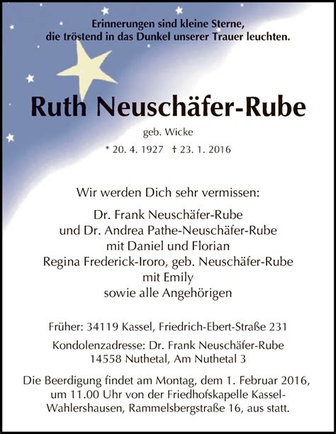 Traueranzeigen Von Ruth Neusch Fer Rube Trauer Hna De