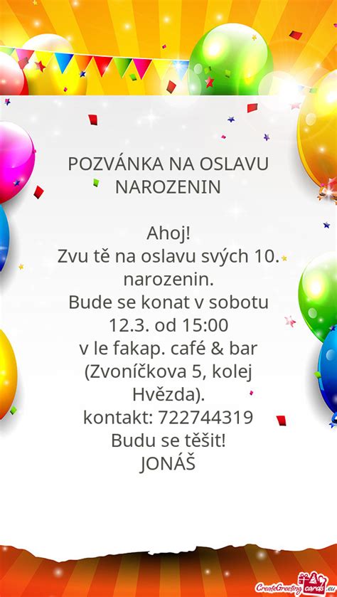 Zvu tě na oslavu svých 10 narozenin Free cards