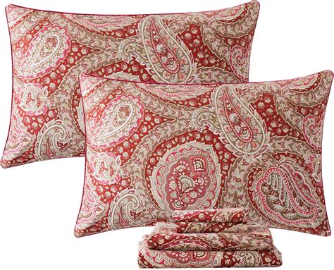 Fadfay Luxury Paisley Sheets Set King Classy Red And Gold Floral