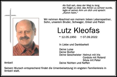 Traueranzeigen Von Lutz Kleofas Schwaebische De Trauerportal