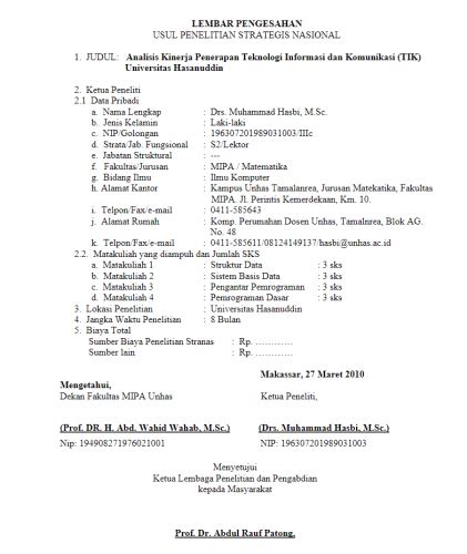 6 Contoh Lembar Pengesahan Proposal Laporan Kegiatan Penelitian