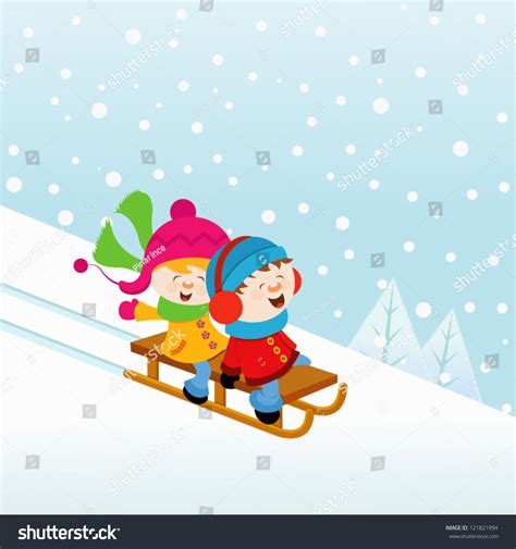 Kids Sledding On Snow Stock Vector 121821994 - Shutterstock