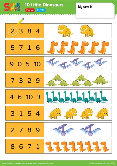 10 Little Dinosaurs Worksheet Count And Circle Super Simple