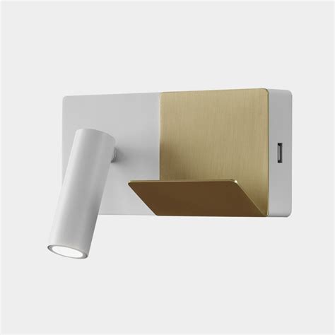 Leds C4 E Lamp Mini Led Reading Light And Usb Port In White With Matte Gold Phone Holder Fitting