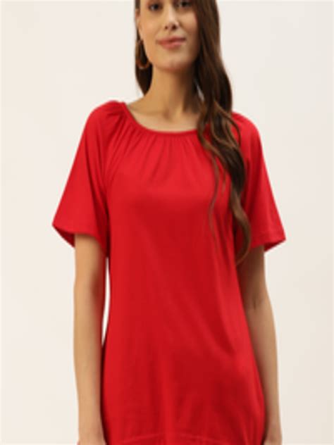 Buy Brinns Red Solid Pure Cotton Curved Hem Top Tops For Women 17239076 Myntra