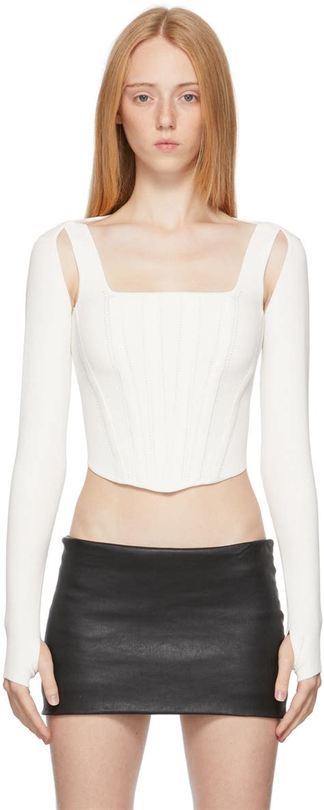 Dion Lee White Pointelle Long Sleeve Corset Cardigan Dion Lee