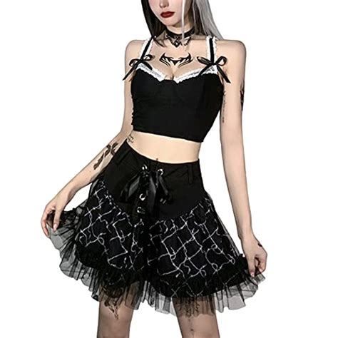 Buy Women Lace Patchwork Mini Pleated Skirts High Waist Y K Goth Lace