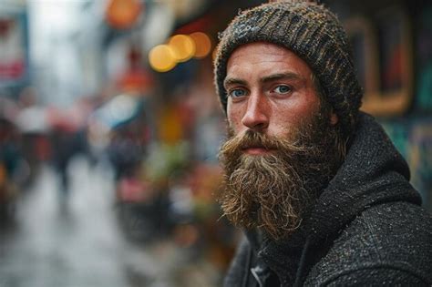 Premium Photo A Man With A Beard Wearing A Hat