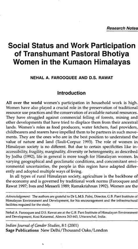 Social Status And Work Participation Of Transhumant Pastoral Bhotiya